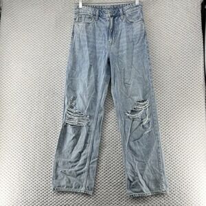 H&M &Denim Loose‎ Straight Leg Ripped Distressed Jeans Blue Size 8